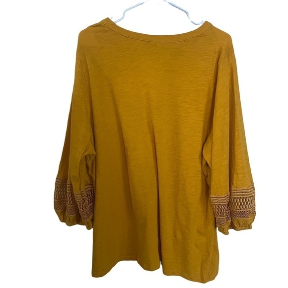 𝅺ava & Viv Yellow Gold Ballon Sleeve Embroidered Detailing V-Neck Top - Picture 4 of 6